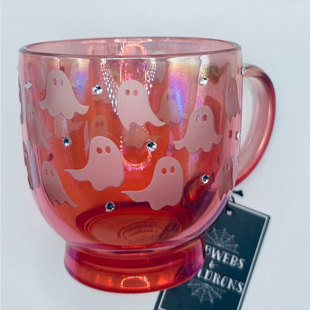 Ghost Patterned Pink Mug With Crystal Accent